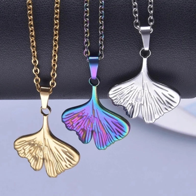 3 Pieces Casual Minimalist Ginkgo Leaf 304 Stainless Steel 18K Gold Plated Pendant Necklace Necklace Pendant