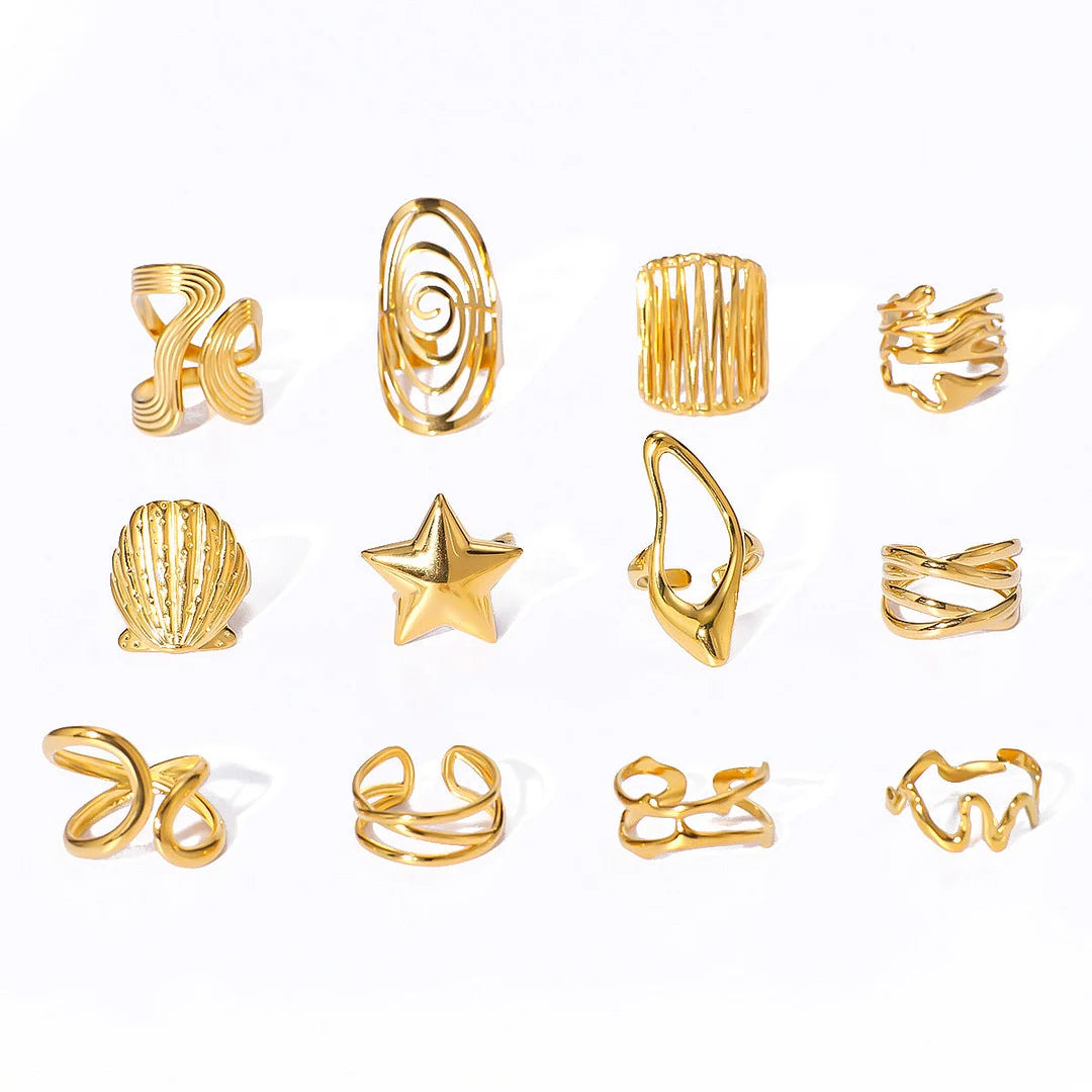 Open Ring IG Style Star Shell Textured Star Geometric Stainless Steel Electroplating Rings