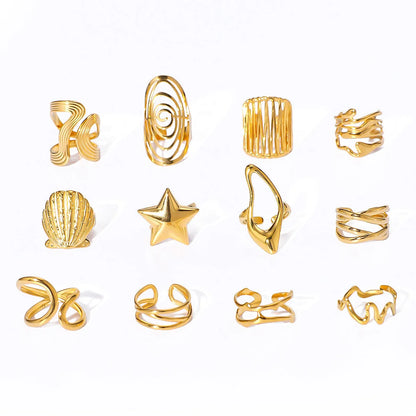 Open Ring IG Style Star Shell Textured Star Geometric Stainless Steel Electroplating Rings