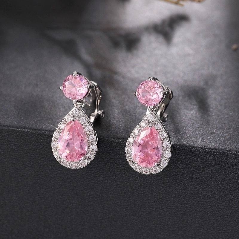1 Pair Elegant Water Droplets Inlay Copper Crystal Zircon White Gold Plated Drop Earrings