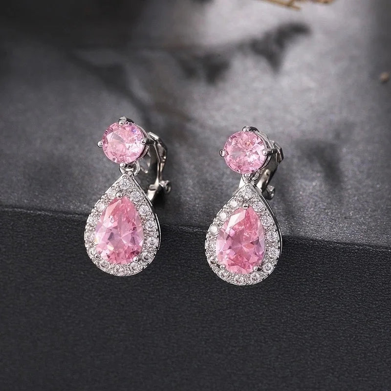 1 Pair Elegant Water Droplets Inlay Copper Crystal Zircon White Gold Plated Drop Earrings