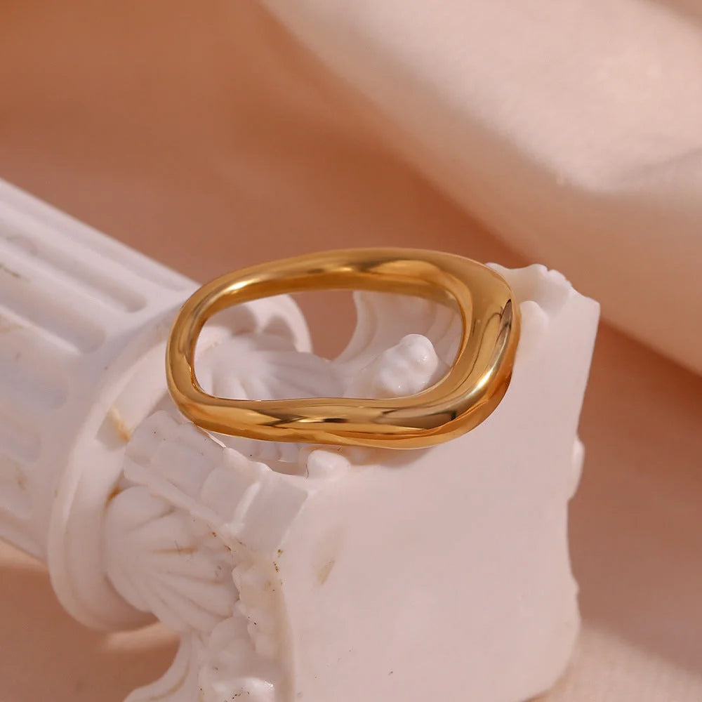 Minimalist Round Geometric Stainless Steel 18K Gold Plated Rings