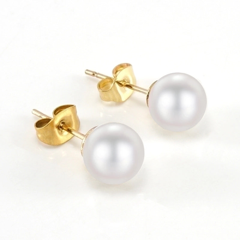 1 Pair Elegant Geometric Inlay 304 Stainless Steel Artificial Pearls Zircon 18K Gold Plated Stainless Steel Earrings