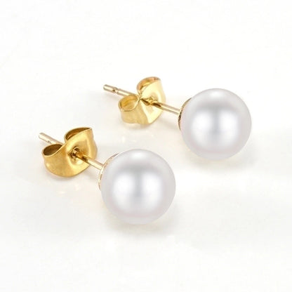 1 Pair Elegant Geometric Inlay 304 Stainless Steel Artificial Pearls Zircon 18K Gold Plated Stainless Steel Earrings