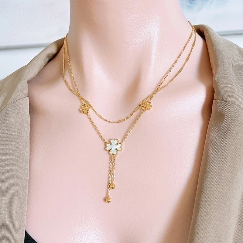 Titanium Steel 18K Gold Plated Sweet Minimalist Number Daisy Acrylic Bracelets Earrings Necklace