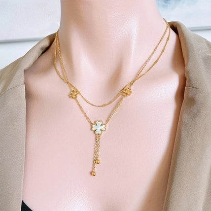 Titanium Steel 18K Gold Plated Sweet Minimalist Number Daisy Acrylic Bracelets Earrings Necklace