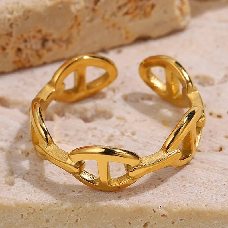 Elegant Minimalist Classic Style Solid Color 304 Stainless Steel Zircon Inlay Open Rings
