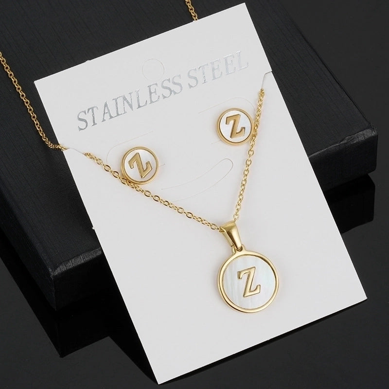 Minimalist Round Letter 304 Stainless Steel Shell 18K Gold Plated Gold Plated Stainless Steel Jewelry Sets