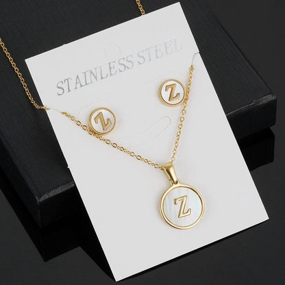 Minimalist Round Letter 304 Stainless Steel Shell 18K Gold Plated Gold Plated Stainless Steel Jewelry Sets