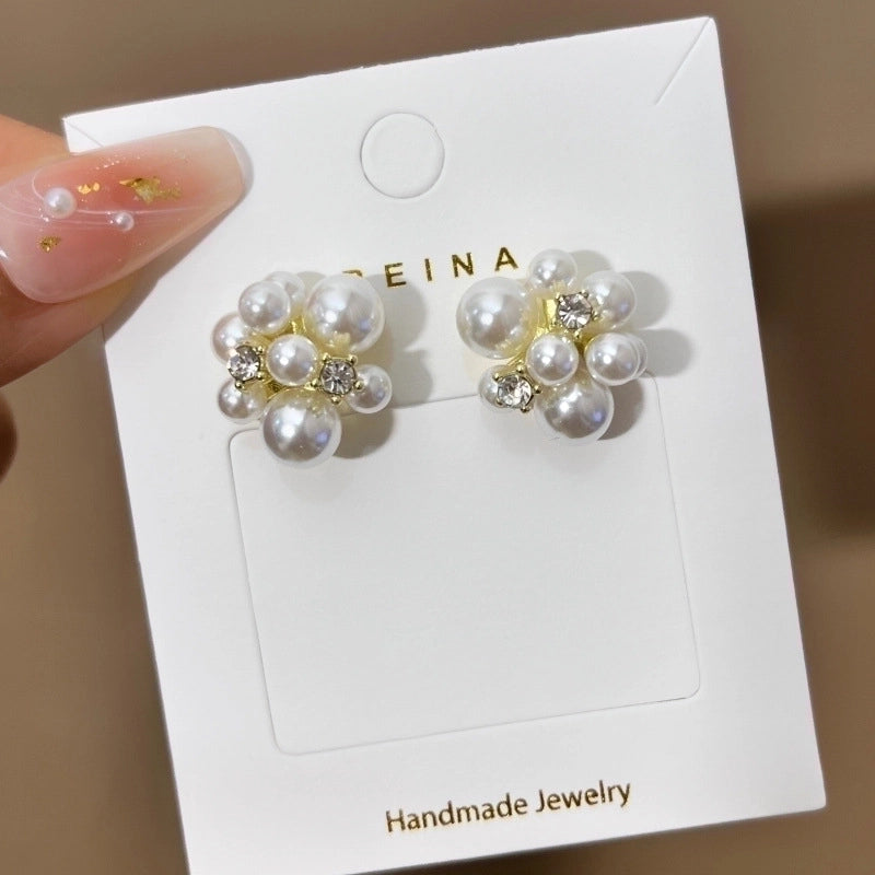 1 Pair Fashion Leaf Flower Bow Knot Imitation Pearl Alloy Rhinestones Earrings