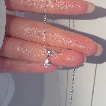 Minimalist Solid Color Copper Inlay Rhinestones Silver Plated Bracelets Necklace