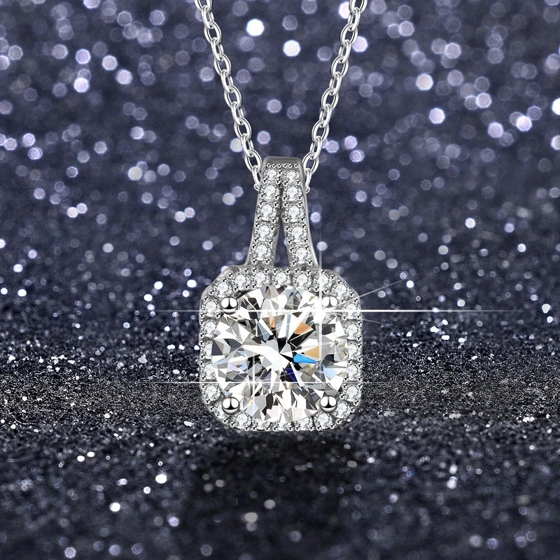 Shiny Geometric White Copper Inlay Rhinestones Pendant Necklace