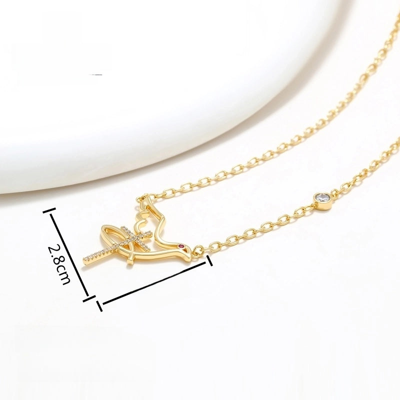 Copper 14K Gold Plated Basic XUPING Modern Style Inlay Cross Bird Artificial Gemstones Pendant Necklace