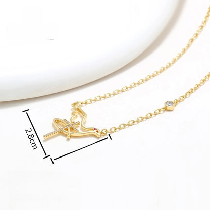 Copper 14K Gold Plated Basic XUPING Modern Style Inlay Cross Bird Artificial Gemstones Pendant Necklace