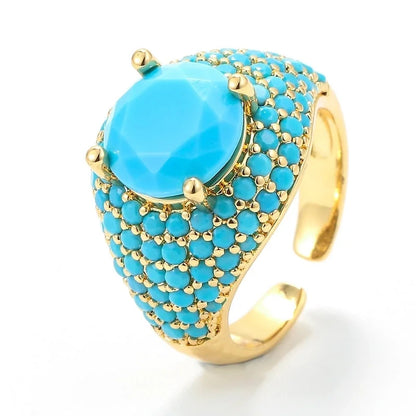Fashion Colored Zircon Micro-inlaid Copper Ring