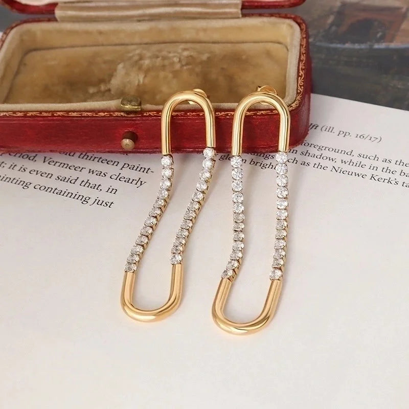 1 Pair Elegant Geometric Plating 304 Stainless Steel Zircon 18K Gold Plated Drop Earrings