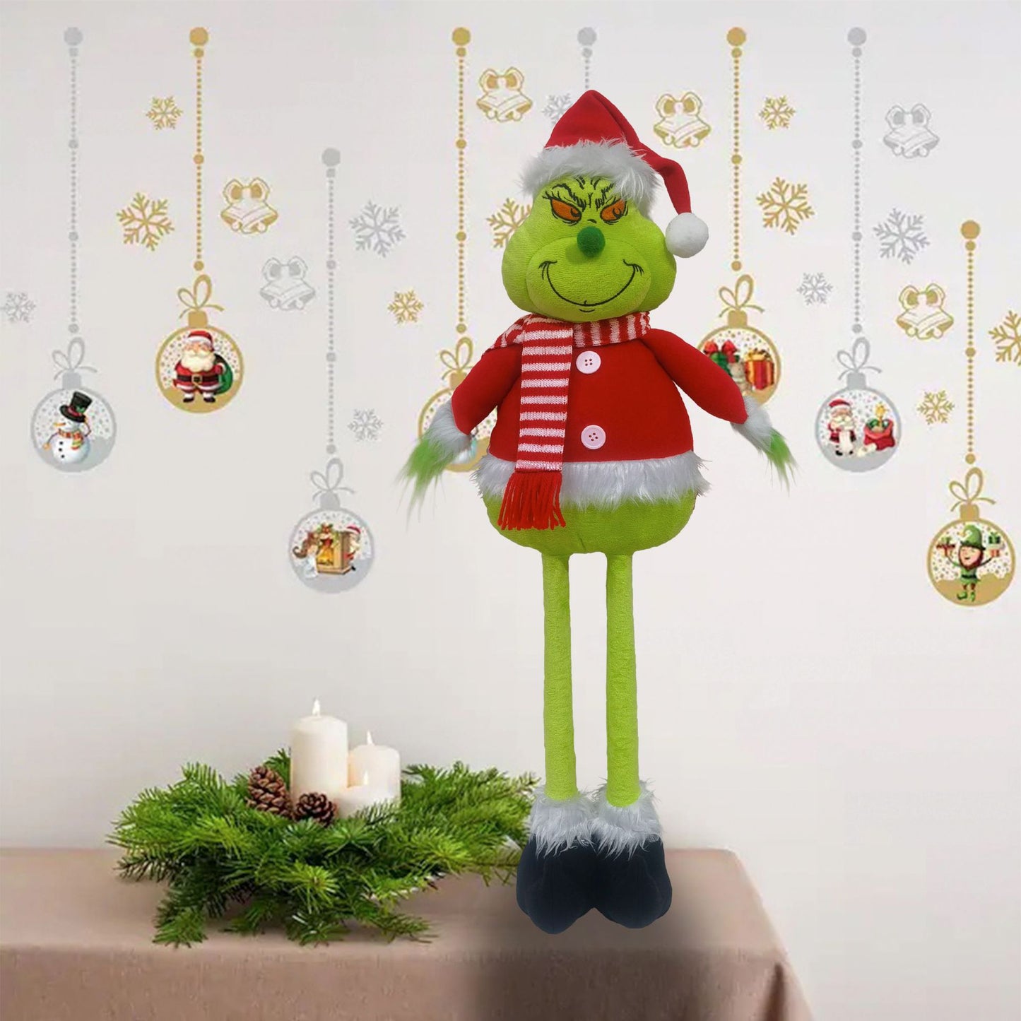 Christmas Stretchable Standing Figure Grinch Christmas Costume Green Furry Elf Ornament
