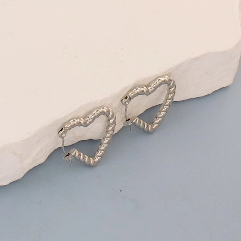 1 Pair Minimalist Round Square Heart Shape 304 Stainless Steel Earrings