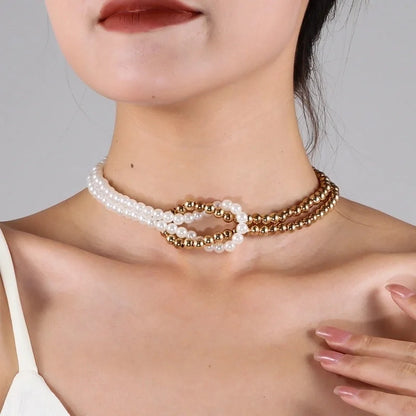 Elegant Sweet Classic Style Round Oval Imitation Pearl Alloy Plastic Choker