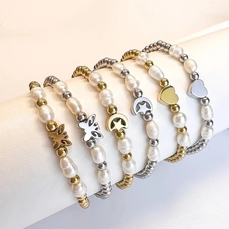 Sweet Star Heart Shape Butterfly Stainless Steel Beaded Plating Bracelets