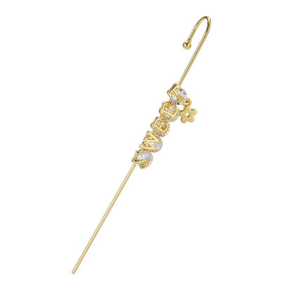 Cross-border Creative Piercing Jewelry Earrings Copper Inlaid Zircon Gold-plated Earrings Around Auricle Slash Ear Hanging