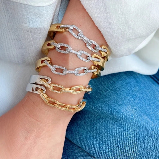 5 Pieces Vintage Style Geometric Copper Zircon Mixed Metal Plating Bangle