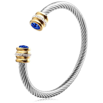 Circle Twisted Stainless Steel Diamond Inlay Bangles
