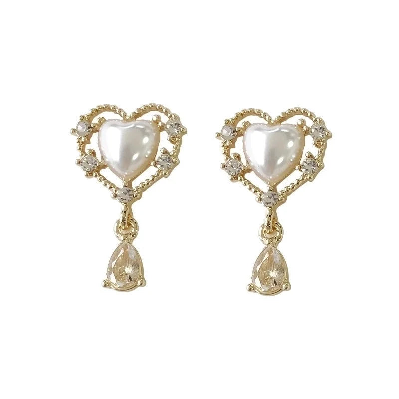 1 Pair IG Style Minimalist Heart Shape Flower Bow Knot Inlay Alloy Artificial Pearls Rhinestones Drop Earrings Earrings Ear Studs