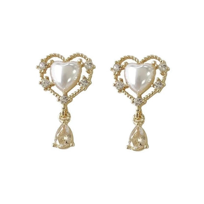 1 Pair IG Style Minimalist Heart Shape Flower Bow Knot Inlay Alloy Artificial Pearls Rhinestones Drop Earrings Earrings Ear Studs