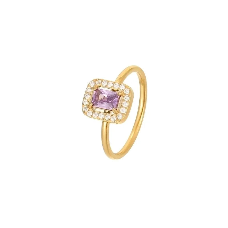 Elegant Minimalist Rectangle 304 Stainless Steel Zircon White Gold Plated Gold Plated Plating Inlay Rings