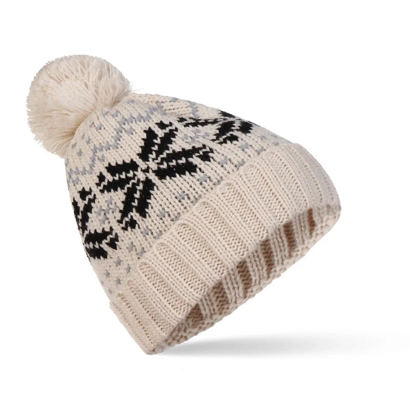 Women's Basic Retro Snowflake Pom Poms Eaveless Wool Cap