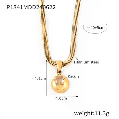 Elegant Minimalist Round 304 Stainless Steel Zircon 18K Gold Plated Inlay Pendant Necklace