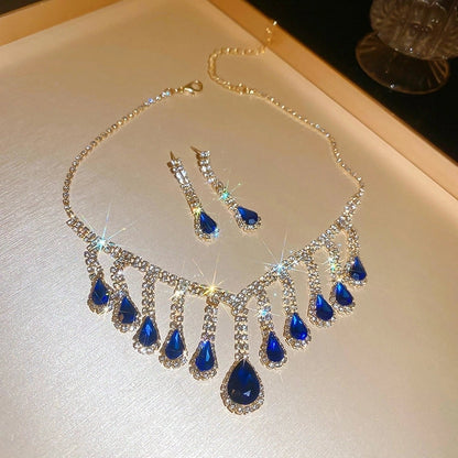 Explosions Zircon Diamond Geometric Necklace Earrings Suit Light Luxury Clavicle Chain High Sense Temperament Jewelry