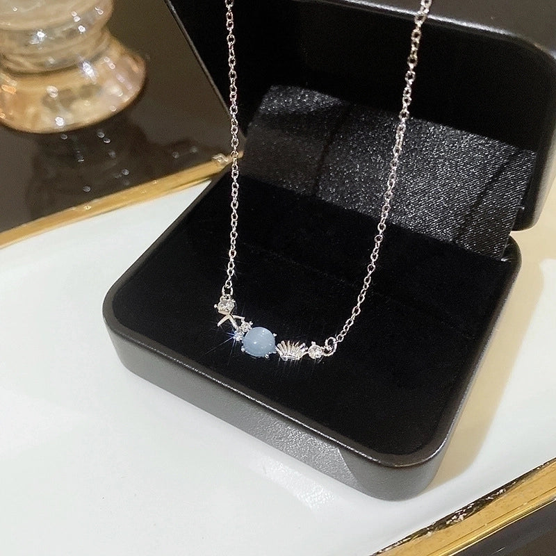 Minimalist Heart Shape Flower Bow Knot Titanium Steel Copper Plating Inlay Artificial Gemstones Pendant Necklace