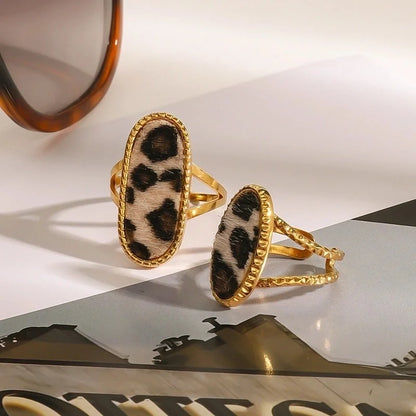Classic Style Oval Leopard 304 Stainless Steel Open Rings