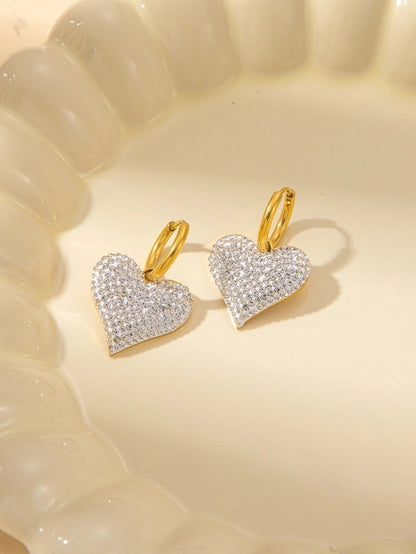 IG Style Minimalist Heart Shape Titanium Steel Shell Zircon Inlay Earrings Necklace