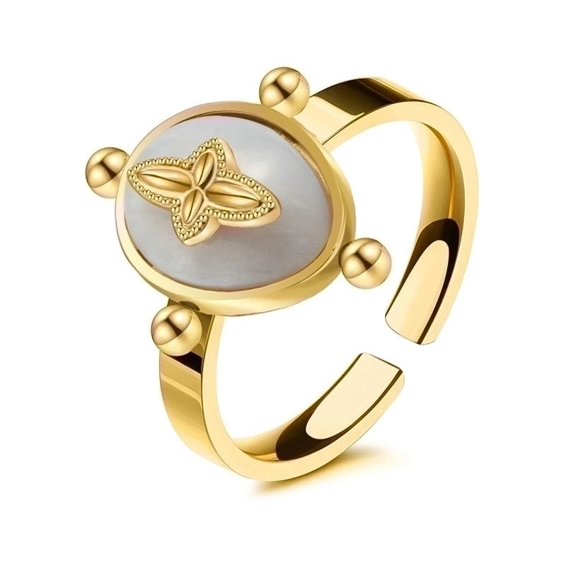 Fashion Round Square 304 Stainless Steel Artificial Gemstones 14K Gold Plated Plating Inlay Open Ring