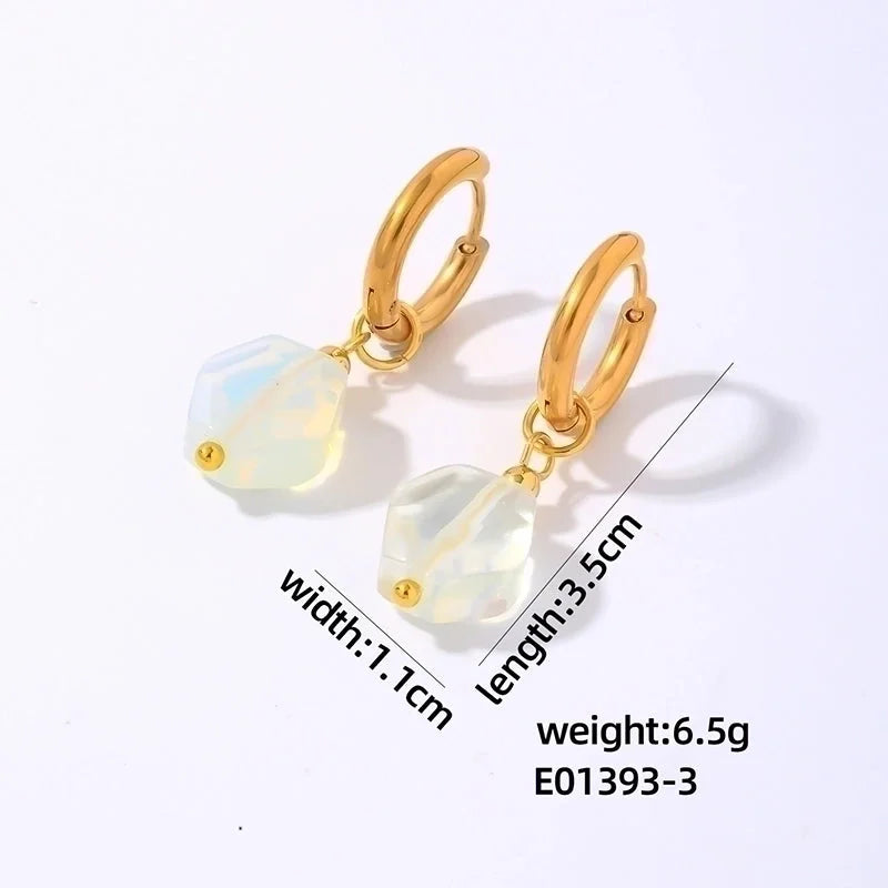 1 Pair Lady Minimalist Commute Geometric 304 Stainless Steel Natural Stone Drop Earrings