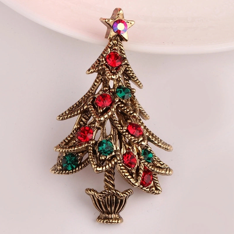 Fashion Pin Christmas Tree Metal Inlay Artificial Gemstones Women'S Brooches