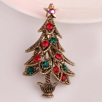 Fashion Pin Christmas Tree Metal Inlay Artificial Gemstones Women'S Brooches