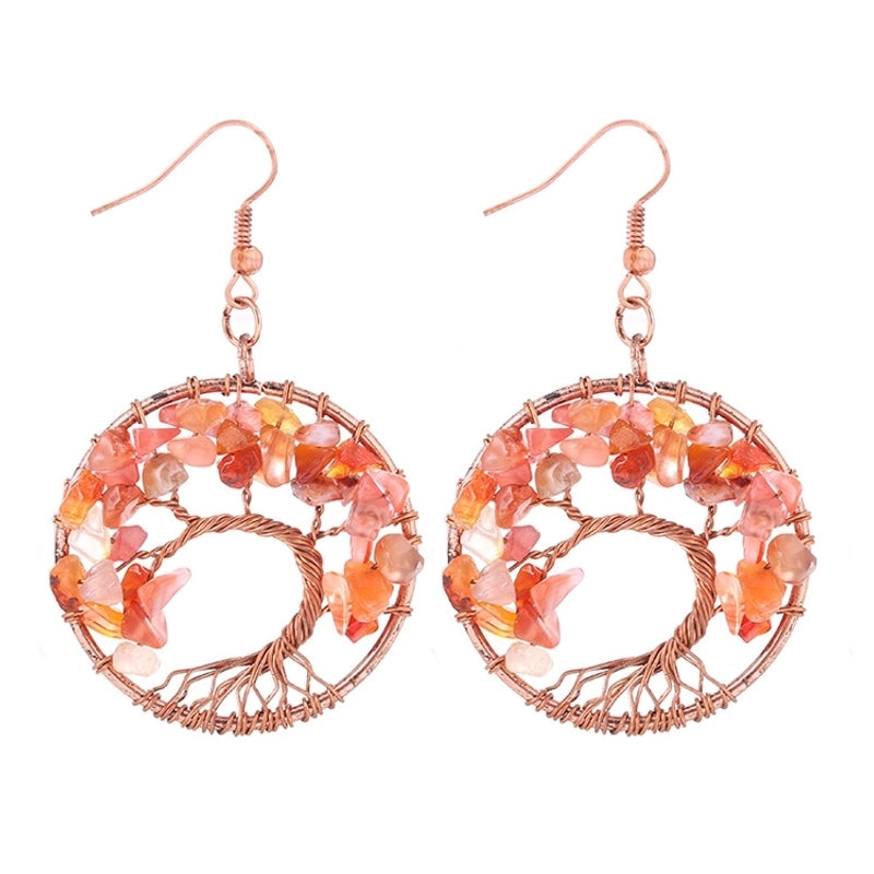 1 Pair Minimalist Leaf Natural Stone Copper Drop Earrings