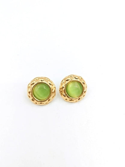 1 Pair Elegant French Style Round Inlay 304 Stainless Steel Artificial Gemstones Natural Stone Ear Studs