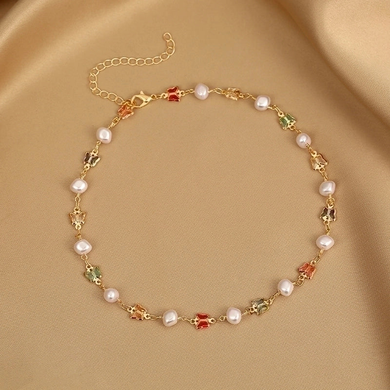 2 Pieces Fashion Devil\'s Eye Butterfly Beaded Copper Gold Plated Necklace In Bulk