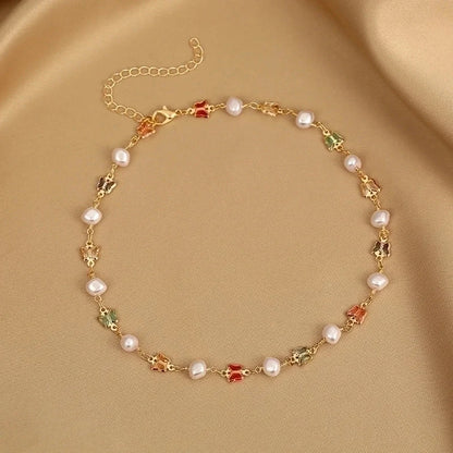 2 Pieces Fashion Devil\'s Eye Butterfly Beaded Copper Gold Plated Necklace In Bulk