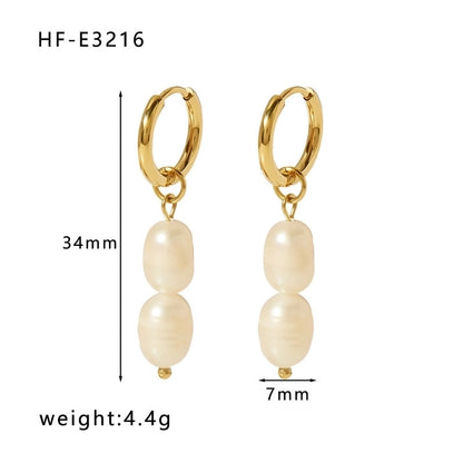 1 Pair Minimalist Round Patchwork 304 Stainless Steel Artificial Pearls Freshwater Pearl 18K Gold Plated Drop Earrings