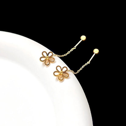 1 Piece Classic Style Flower Plating 304 Stainless Steel Drop Earrings Ear Studs