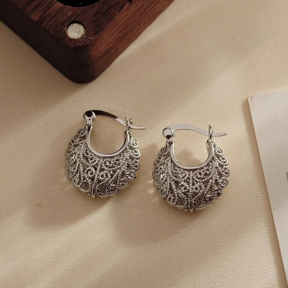 1 Pair Elegant Oval Mesh Hollow Out Copper 18K Gold Plated Hoop Earrings