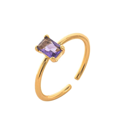 Modern Style Square Copper Zircon 18K Gold Plated Open Rings