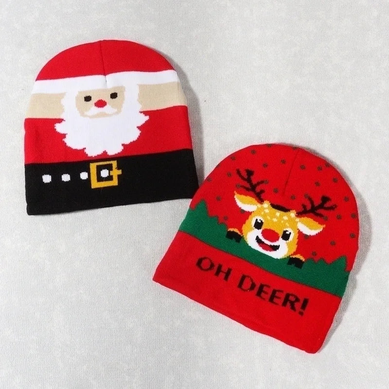 Unisex Cute Vintage Style Christmas Hat Christmas Tree Santa Claus Eaveless Wool Cap