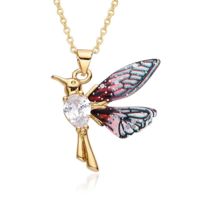 2 Pieces Sweet Minimalist Mermaid Hummingbird Copper Pendant Necklace